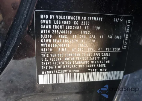 2014 Volkswagen Tiguan S from USA, damaged, VIN WVGBV3AX2EW101290